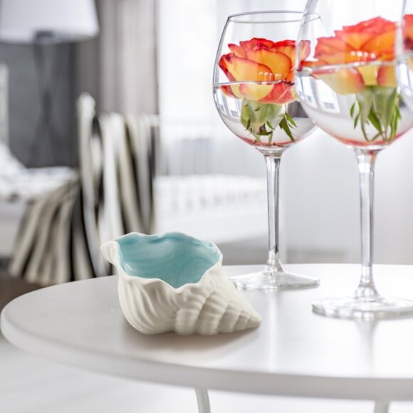 Conch Shape Ceramic Jewelry Tray Aqua Shell Dish Ceramic Ring Earring Holder - Picture 5 of 5